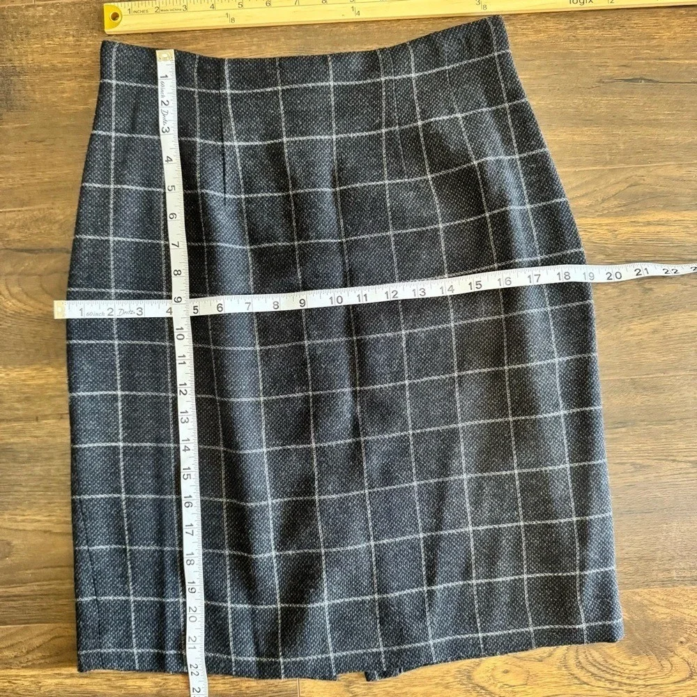 Vintage Wool Windowpane‎ Pencil Skirt High Waist Gray Career Academia Size 8